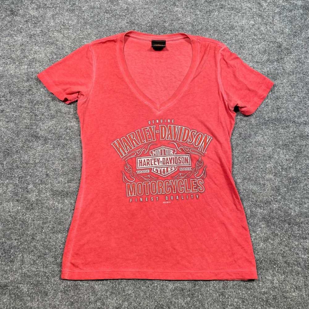 Harley-Davidson Womens Red‎ V-Neck Graphic T-Shirt San Antonio Texas Small 2018